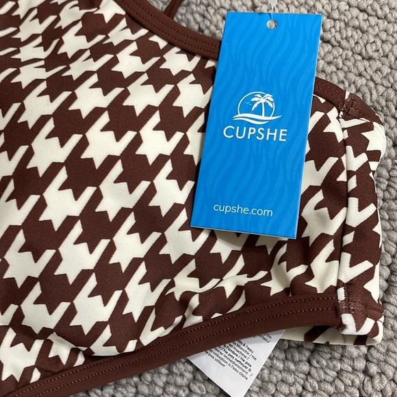 (NEW) CUPSHE Brown and White Bikini Top - Picture 3 of 9